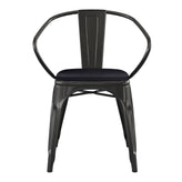 Luna Commercial Grade Black Metal Indoor-Outdoor Chair with Arms with Black Poly Resin Wood Seat