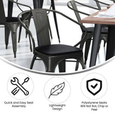 Luna Commercial Grade Black Metal Indoor-Outdoor Chair with Arms with Black Poly Resin Wood Seat