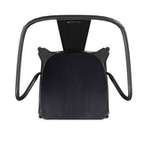 Luna Commercial Grade Black Metal Indoor-Outdoor Chair with Arms with Black Poly Resin Wood Seat