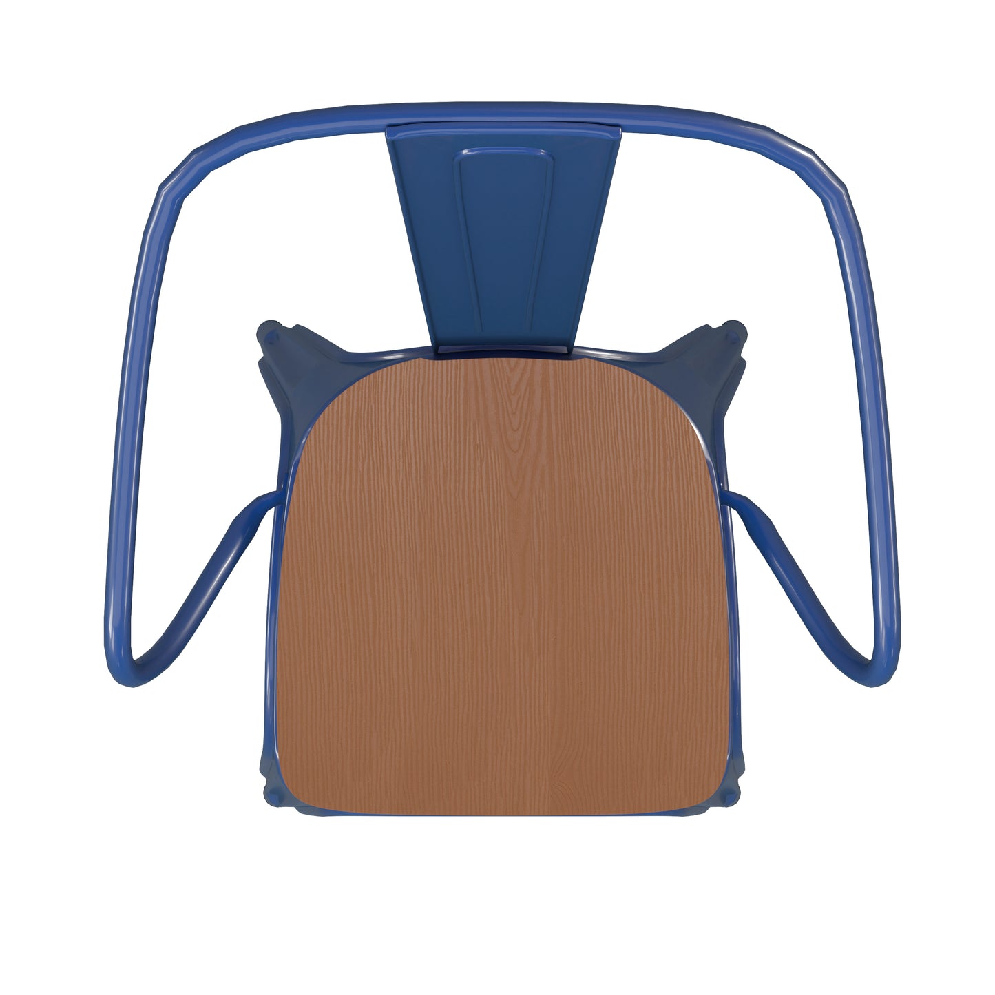 Luna Commercial Grade Blue Metal Indoor-Outdoor Chair with Arms with Teak Poly Resin Wood Seat
