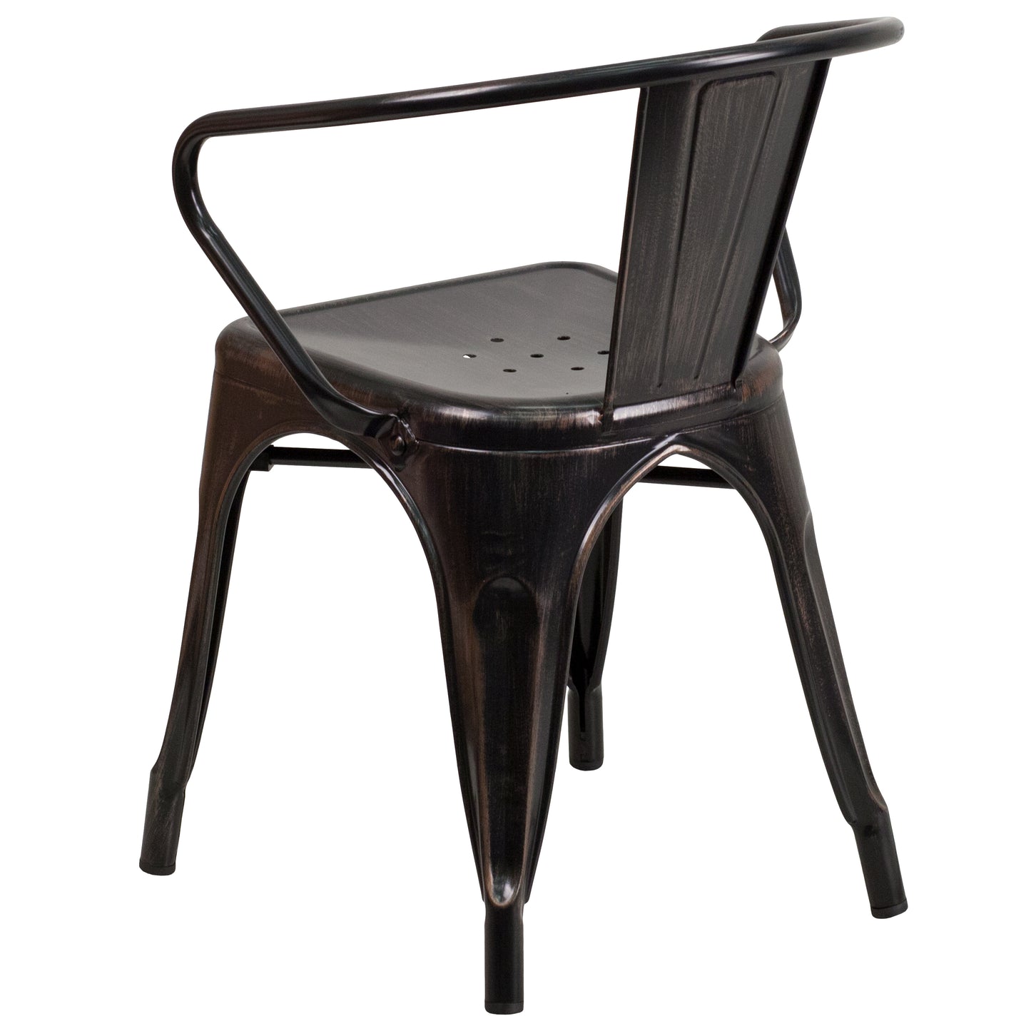 Owen Commercial Grade 23.75" Square Black-Antique Gold Metal Indoor-Outdoor Table Set with 2 Arm Chairs