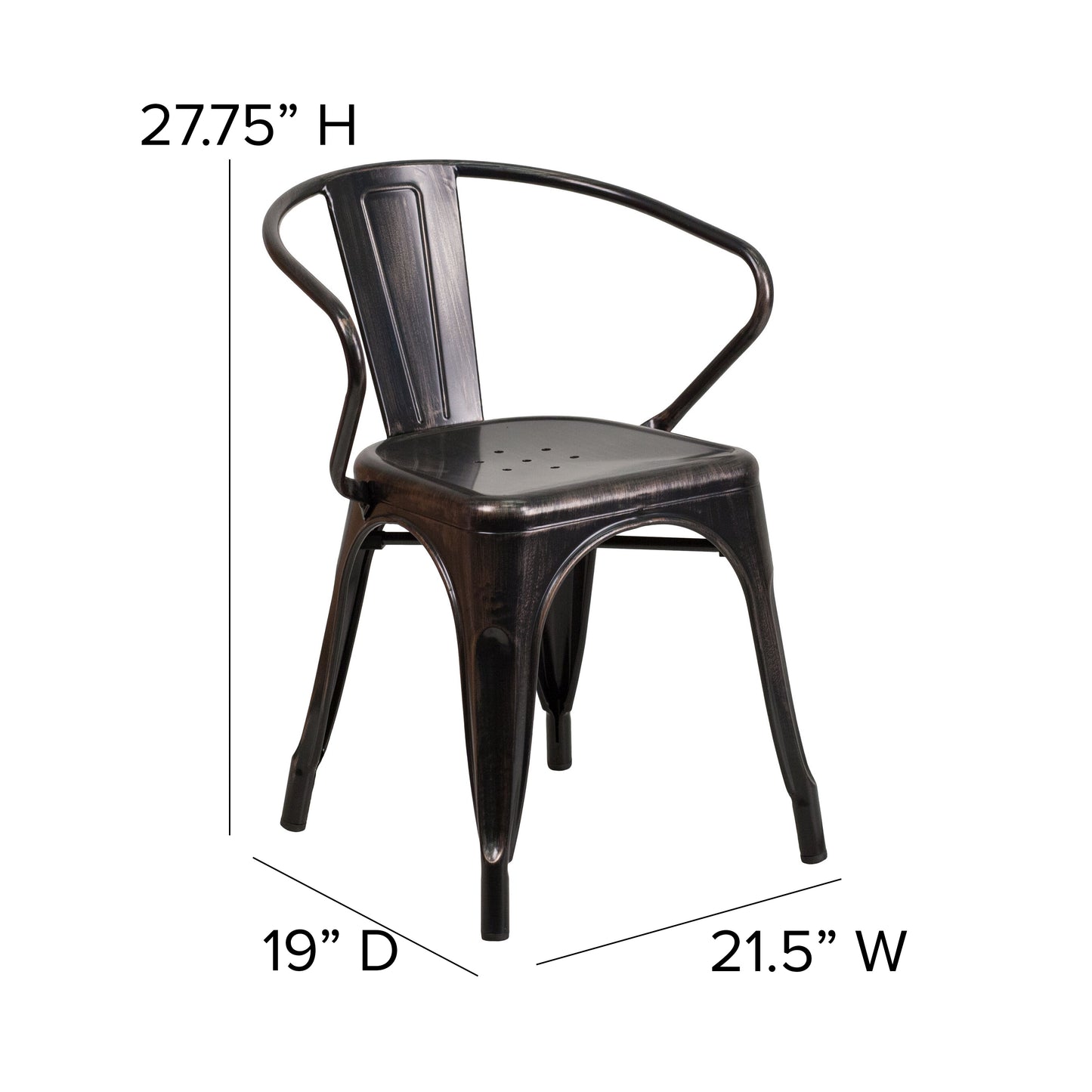 Owen Commercial Grade 23.75" Square Black-Antique Gold Metal Indoor-Outdoor Table Set with 2 Arm Chairs