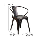 Owen Commercial Grade 23.75" Square Black-Antique Gold Metal Indoor-Outdoor Table Set with 2 Arm Chairs
