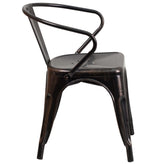 Owen Commercial Grade 23.75" Square Black-Antique Gold Metal Indoor-Outdoor Table Set with 2 Arm Chairs