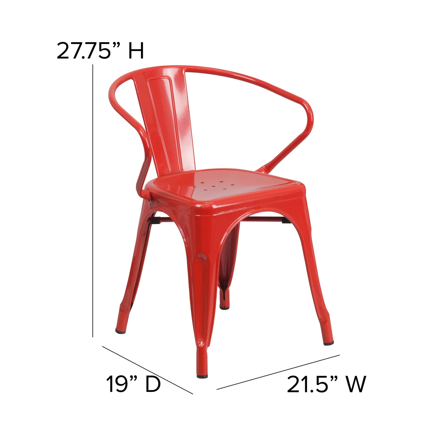Luna Commercial Grade Red Metal Indoor-Outdoor Chair with Arms with Red Poly Resin Wood Seat