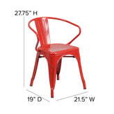 Luna Commercial Grade Red Metal Indoor-Outdoor Chair with Arms with Red Poly Resin Wood Seat