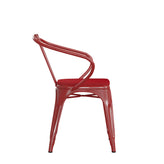 Luna Commercial Grade Red Metal Indoor-Outdoor Chair with Arms with Red Poly Resin Wood Seat