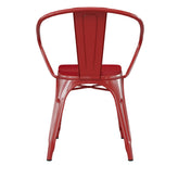 Luna Commercial Grade Red Metal Indoor-Outdoor Chair with Arms with Red Poly Resin Wood Seat