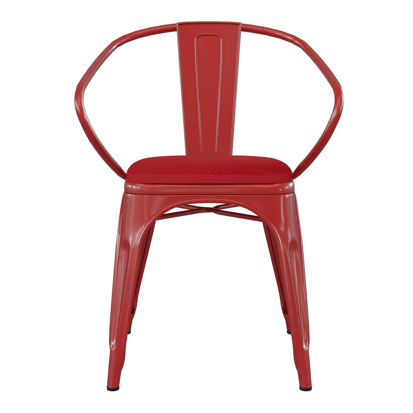 Luna Commercial Grade Red Metal Indoor-Outdoor Chair with Arms with Red Poly Resin Wood Seat