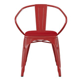 Luna Commercial Grade Red Metal Indoor-Outdoor Chair with Arms with Red Poly Resin Wood Seat