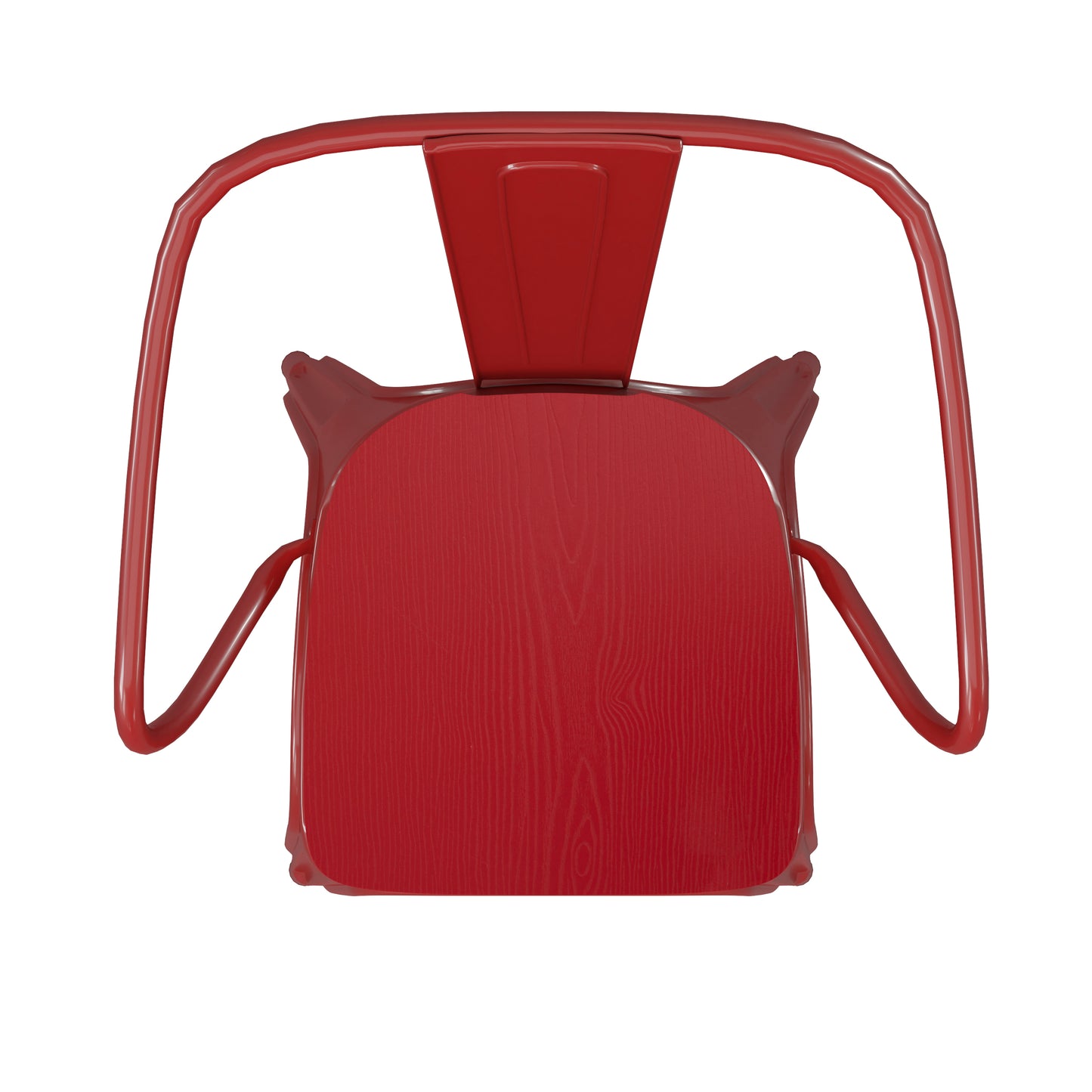 Luna Commercial Grade Red Metal Indoor-Outdoor Chair with Arms with Red Poly Resin Wood Seat