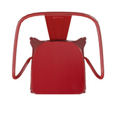 Luna Commercial Grade Red Metal Indoor-Outdoor Chair with Arms with Red Poly Resin Wood Seat