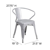 Luna Commercial Grade Silver Metal Indoor-Outdoor Chair with Arms with Gray Poly Resin Wood Seat