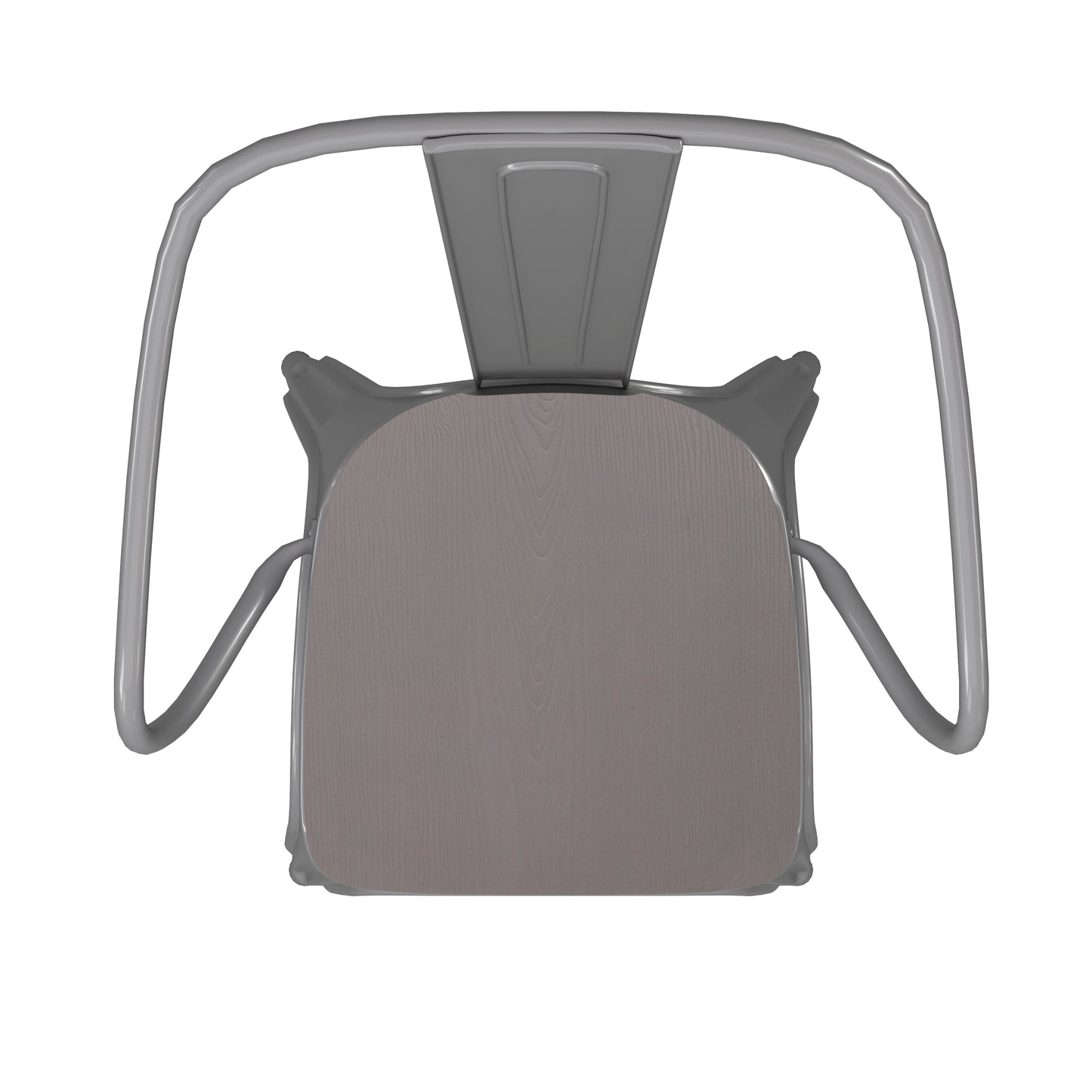 Luna Commercial Grade Silver Metal Indoor-Outdoor Chair with Arms with Gray Poly Resin Wood Seat
