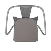 Luna Commercial Grade Silver Metal Indoor-Outdoor Chair with Arms with Gray Poly Resin Wood Seat