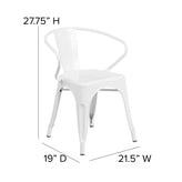 Owen Commercial Grade 23.75" Square White Metal Indoor-Outdoor Table Set with 2 Arm Chairs