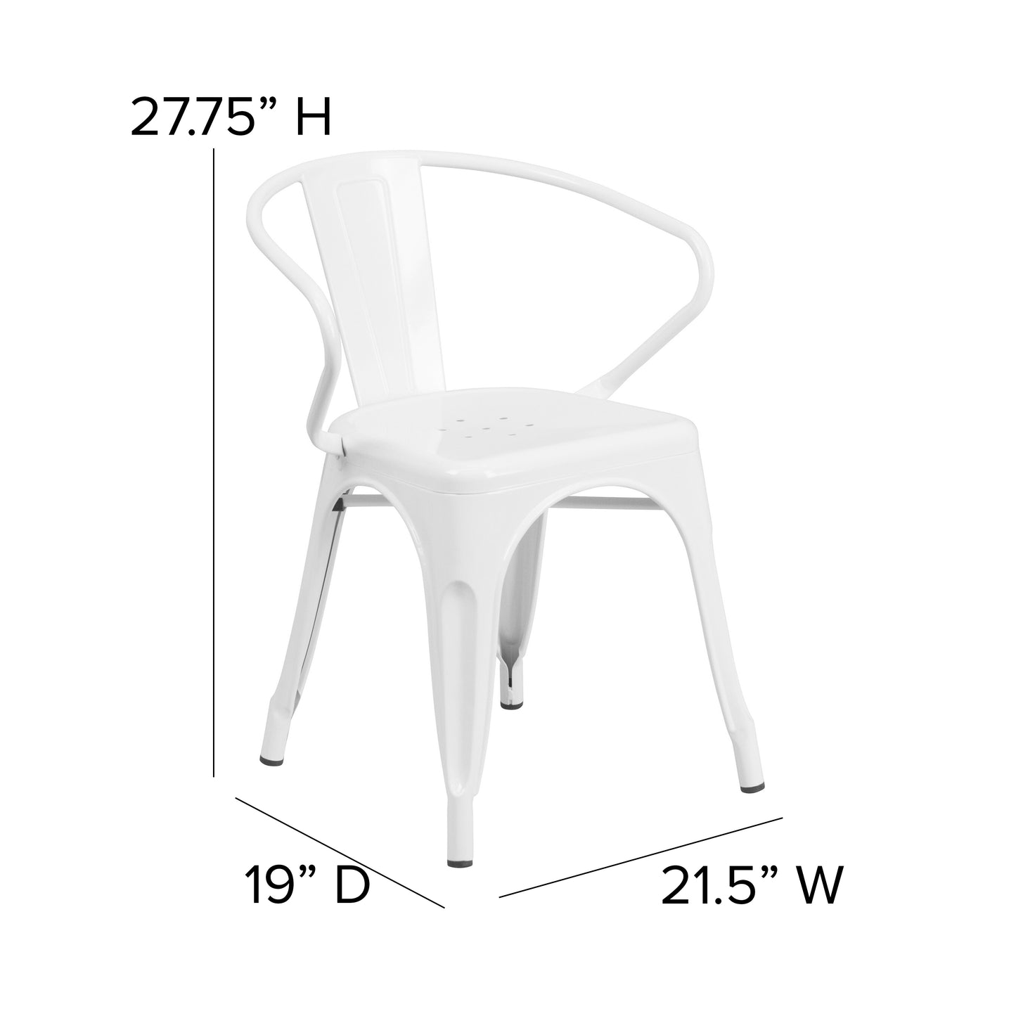 Luna Commercial Grade White Metal Indoor-Outdoor Chair with Arms with Gray Poly Resin Wood Seat