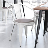 Luna Commercial Grade White Metal Indoor-Outdoor Chair with Arms with Gray Poly Resin Wood Seat
