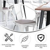 Luna Commercial Grade White Metal Indoor-Outdoor Chair with Arms with Gray Poly Resin Wood Seat