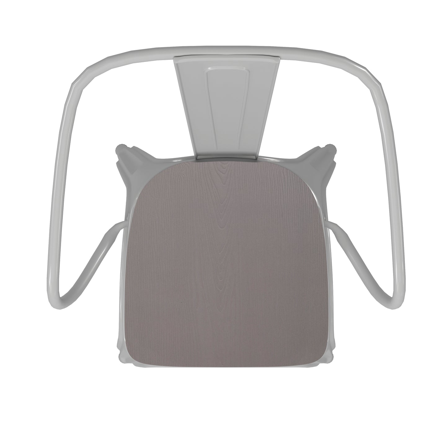 Luna Commercial Grade White Metal Indoor-Outdoor Chair with Arms with Gray Poly Resin Wood Seat