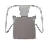 Luna Commercial Grade White Metal Indoor-Outdoor Chair with Arms with Gray Poly Resin Wood Seat