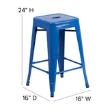 Kai Commercial Grade 24" High Backless Blue Metal Indoor-Outdoor Counter Height Stool with Teal-Blue Poly Resin Wood Seat