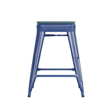 Kai Commercial Grade 24" High Backless Blue Metal Indoor-Outdoor Counter Height Stool with Teal-Blue Poly Resin Wood Seat