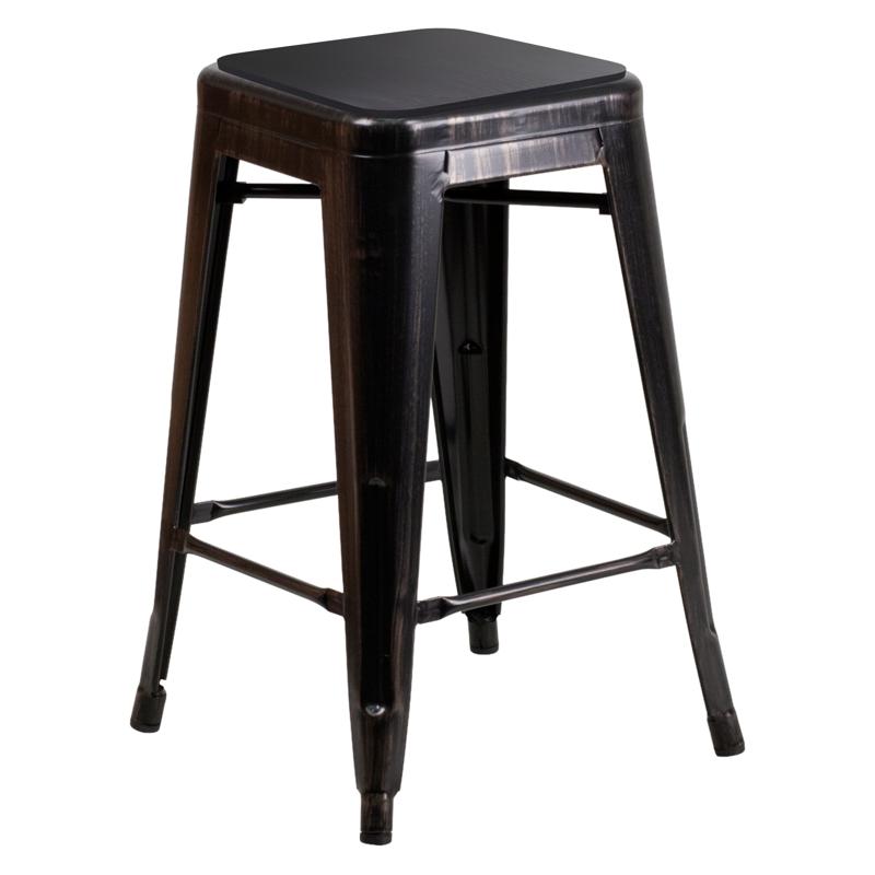 Tolix Style 24'' High Backless Metal Outdoor Counter Height Stool with Square Seat