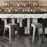 Kai Commercial Grade 24" High Backless Silver Metal Indoor-Outdoor Counter Height Stool with Gray Poly Resin Wood Seat