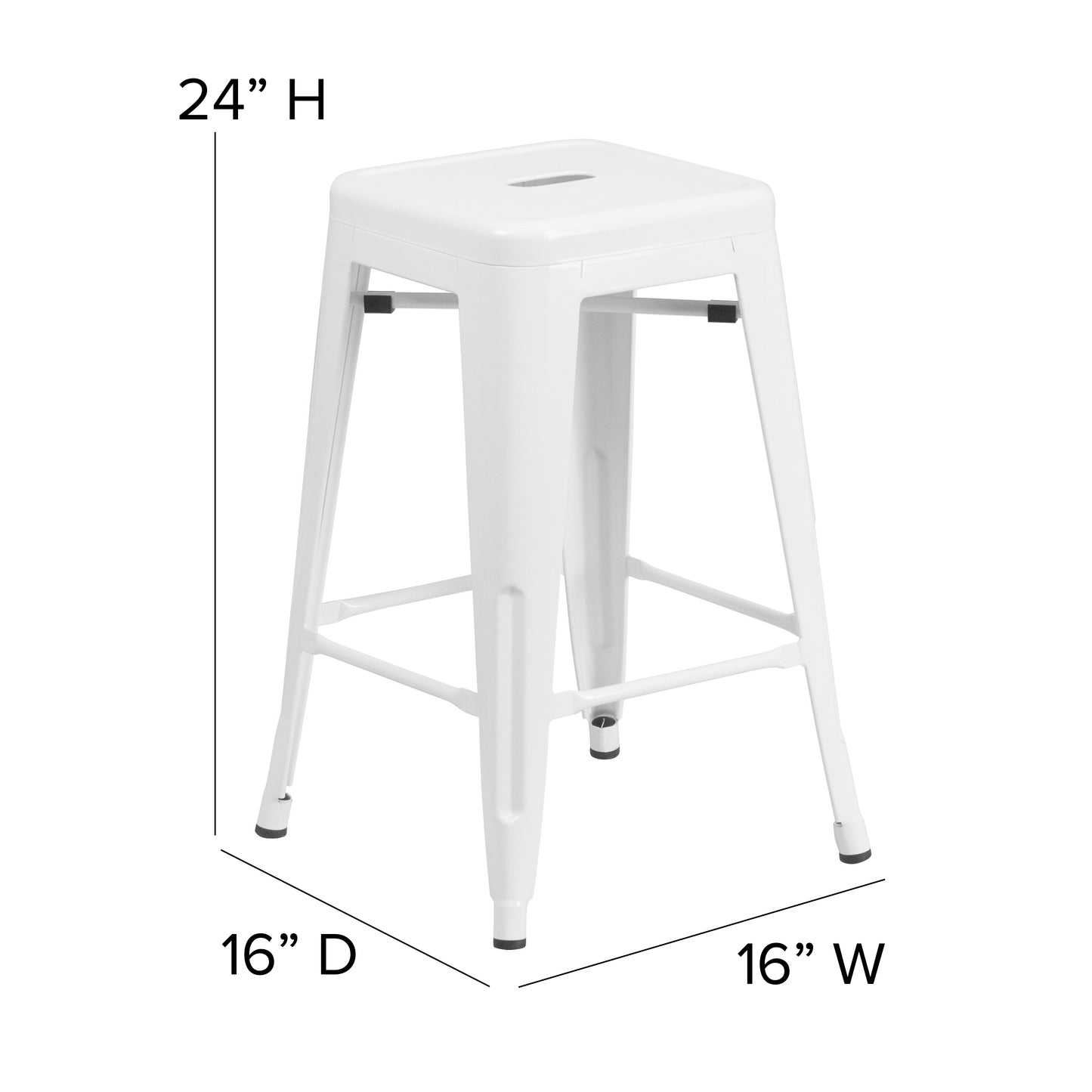 Kai Commercial Grade 24" High Backless White Metal Indoor-Outdoor Counter Height Stool with Gray Poly Resin Wood Seat