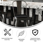 Kai Commercial Grade 24" High Black Metal Indoor-Outdoor Counter Height Stool with Removable Back and Black All-Weather Poly Resin Seat