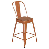 24" High Tolix Counter Height Stool with Back and Faux Teak Seat