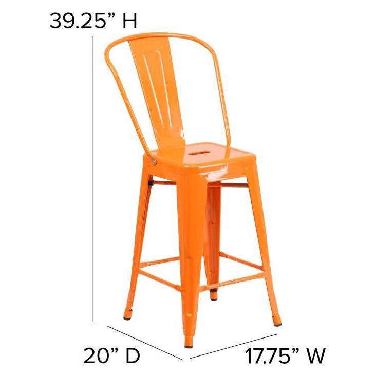 24" High Tolix Counter Height Stool with Back and Faux Teak Seat