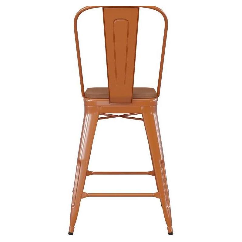 24" High Tolix Counter Height Stool with Back and Faux Teak Seat