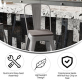 Kai Commercial Grade 24" High Silver Metal Indoor-Outdoor Counter Height Stool with Removable Back and Gray All-Weather Poly Resin Seat