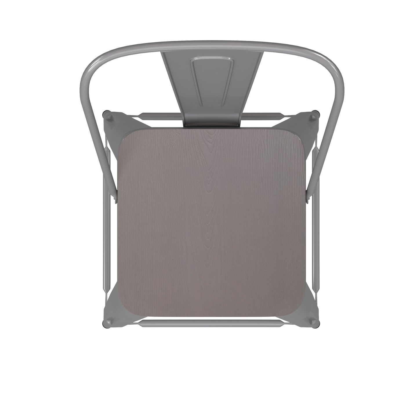 Kai Commercial Grade 24" High Silver Metal Indoor-Outdoor Counter Height Stool with Removable Back and Gray All-Weather Poly Resin Seat