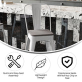 Kai Commercial Grade 24" High White Metal Indoor-Outdoor Counter Height Stool with Removable Back and Gray All-Weather Poly Resin Seat