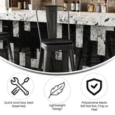 Kai Commercial Grade 30" High Black Metal Indoor-Outdoor Bar Height Stool with Removable Back and Black All-Weather Poly Resin Seat