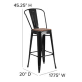 Bailey 31.5" Square Black Metal Bar Table Set with Wood Top and 4 Stools