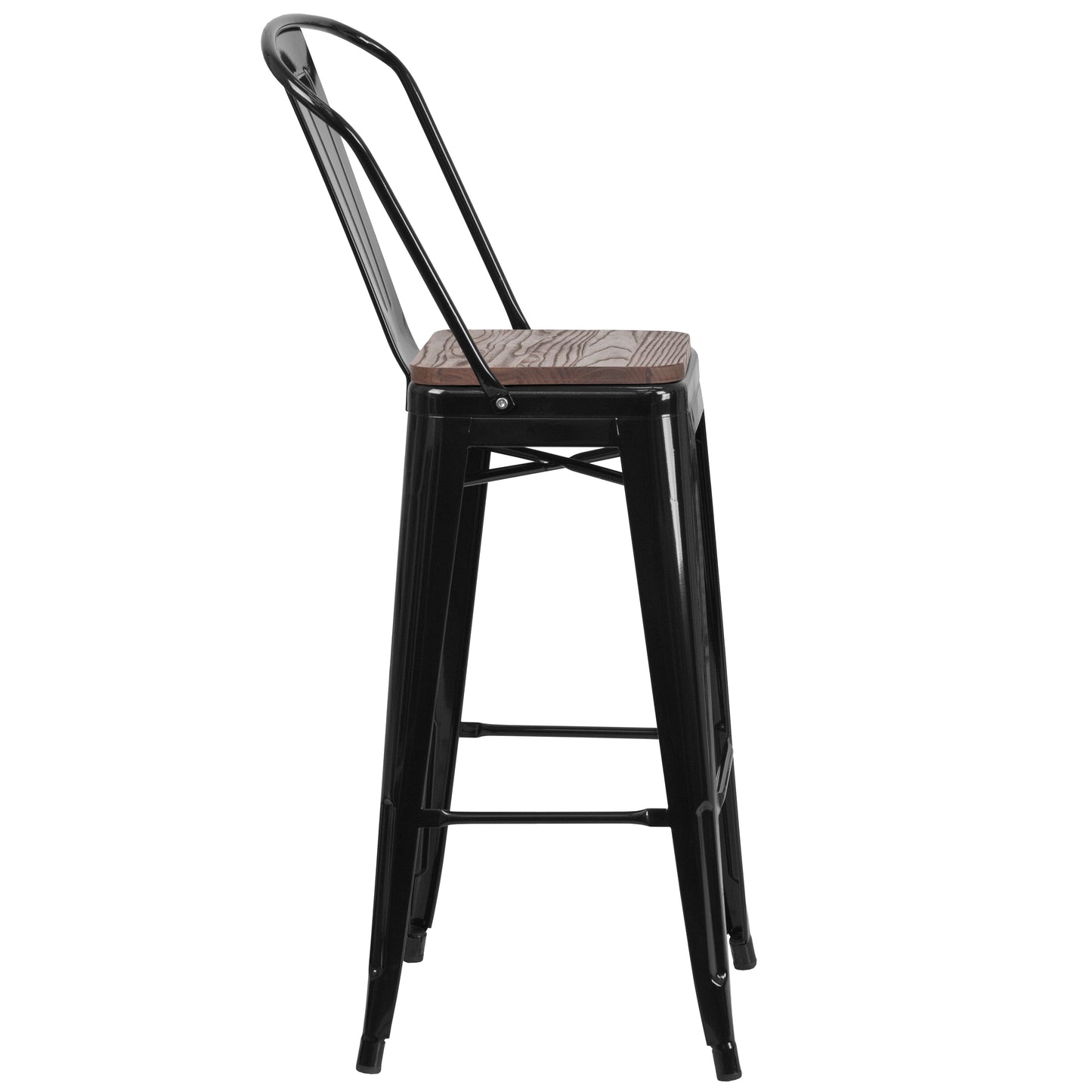 Bailey 31.5" Square Black Metal Bar Table Set with Wood Top and 4 Stools