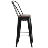 Bailey 31.5" Square Black Metal Bar Table Set with Wood Top and 4 Stools