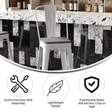 Kai Commercial Grade 30" High White Metal Indoor-Outdoor Bar Height Stool with Removable Back and Gray All-Weather Poly Resin Seat