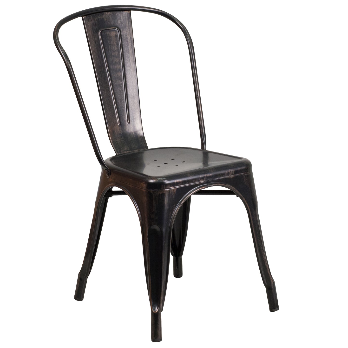 Owen Commercial Grade 23.75" Square Black-Antique Gold Metal Indoor-Outdoor Table Set with 2 Stack Chairs