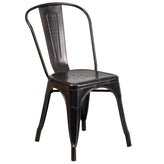Owen Commercial Grade 23.75" Square Black-Antique Gold Metal Indoor-Outdoor Table Set with 2 Stack Chairs