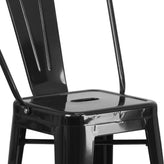 Gable Commercial Grade 23.75" Square Black Metal Indoor-Outdoor Bar Table Set with 2 Stools with Backs