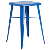 Gable Commercial Grade 23.75" Square Blue Metal Indoor-Outdoor Bar Table Set with 2 Stools with Backs