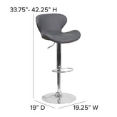 Francis Contemporary Gray Vinyl Adjustable Height Barstool with Curved Back and Chrome Base