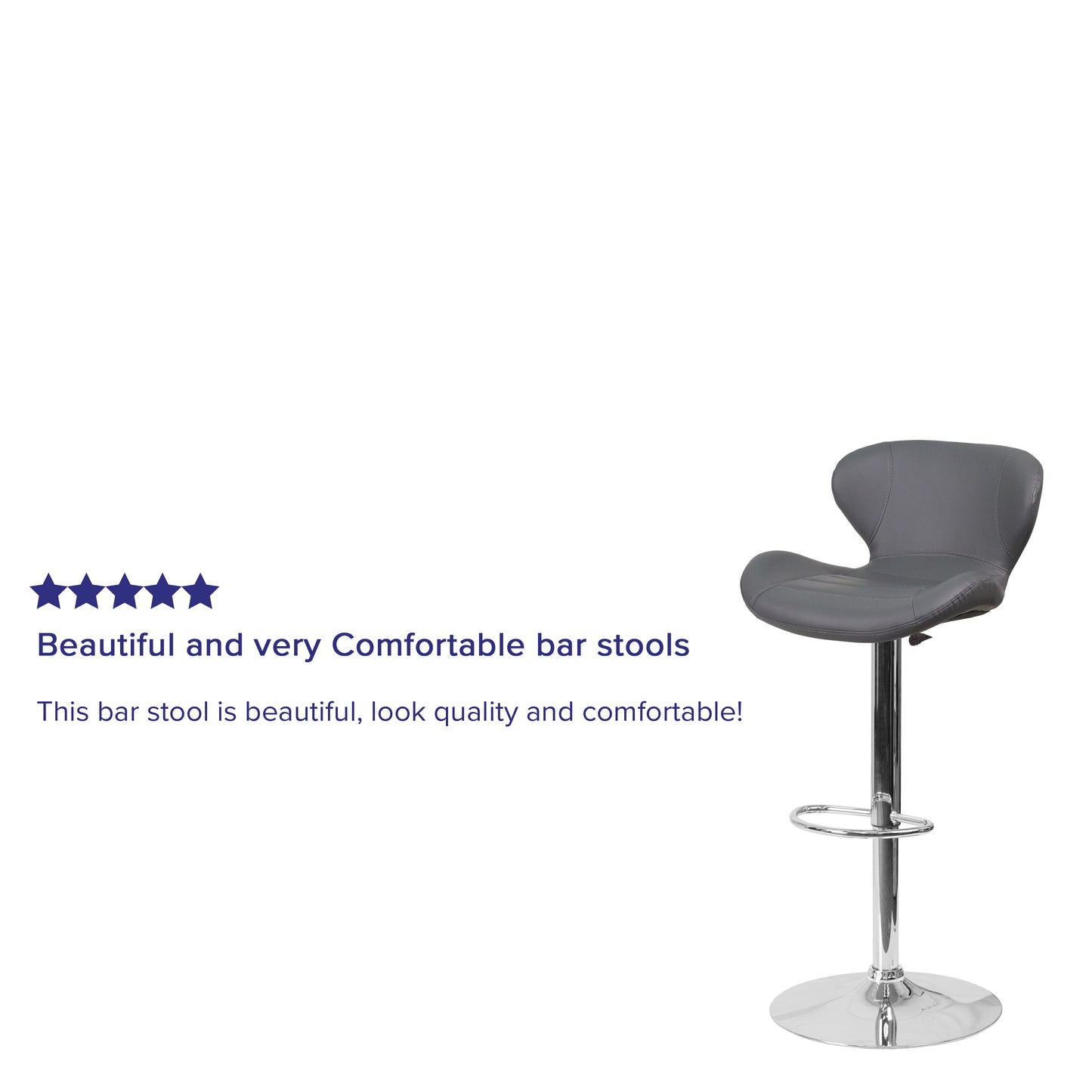 Francis Contemporary Gray Vinyl Adjustable Height Barstool with Curved Back and Chrome Base