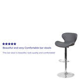 Francis Contemporary Gray Vinyl Adjustable Height Barstool with Curved Back and Chrome Base