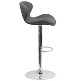 Francis Contemporary Gray Vinyl Adjustable Height Barstool with Curved Back and Chrome Base